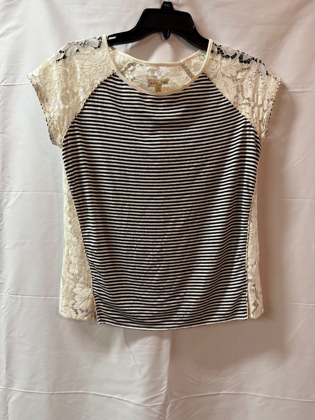 Maison Jules Women’s Small Lace and Stripe Short Sleeve Top