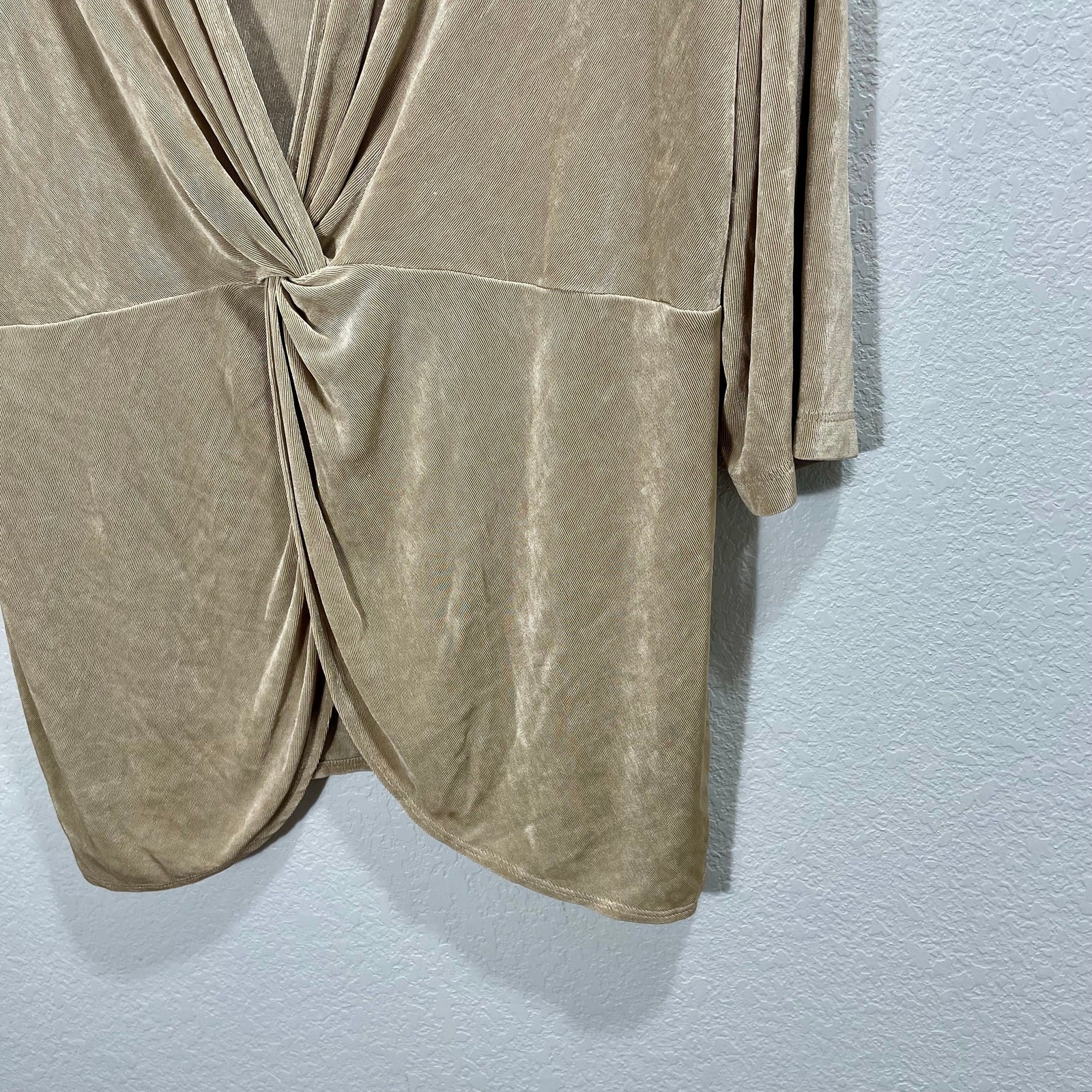 Vintage 1990s The Travel Collection Tan Twist Blouse Gold Faux-Wrap Womens 1X