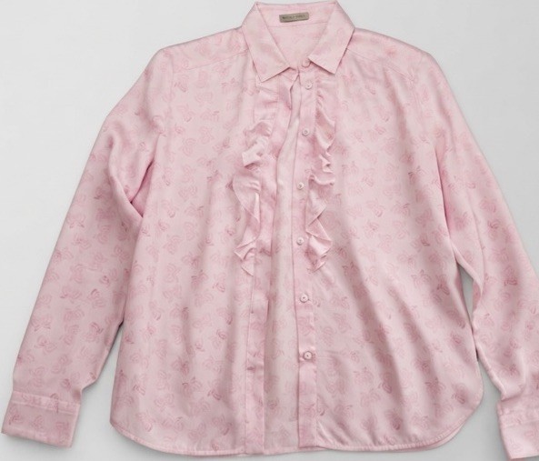 Bottega Veneta Pink Mulberry Silk Butterfly Ruffle Blouse Shirt Italy Sz L