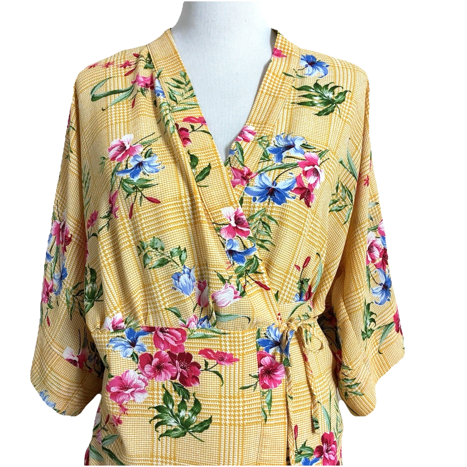Yellow Floral Chiffon Swim Cover Up Sz S Semi Sheer Drawstring Waist Forever 21