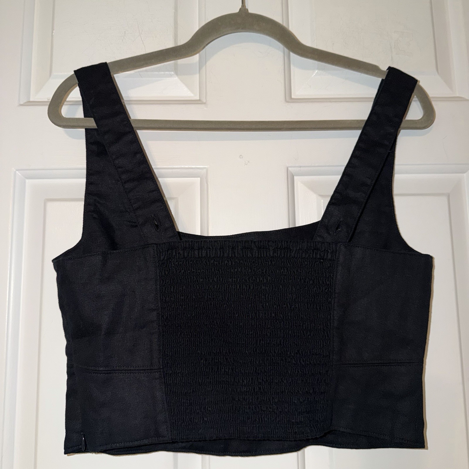 Banana Republic Factory Black Square-Neck linen blend Tank crop Top 6 NWT