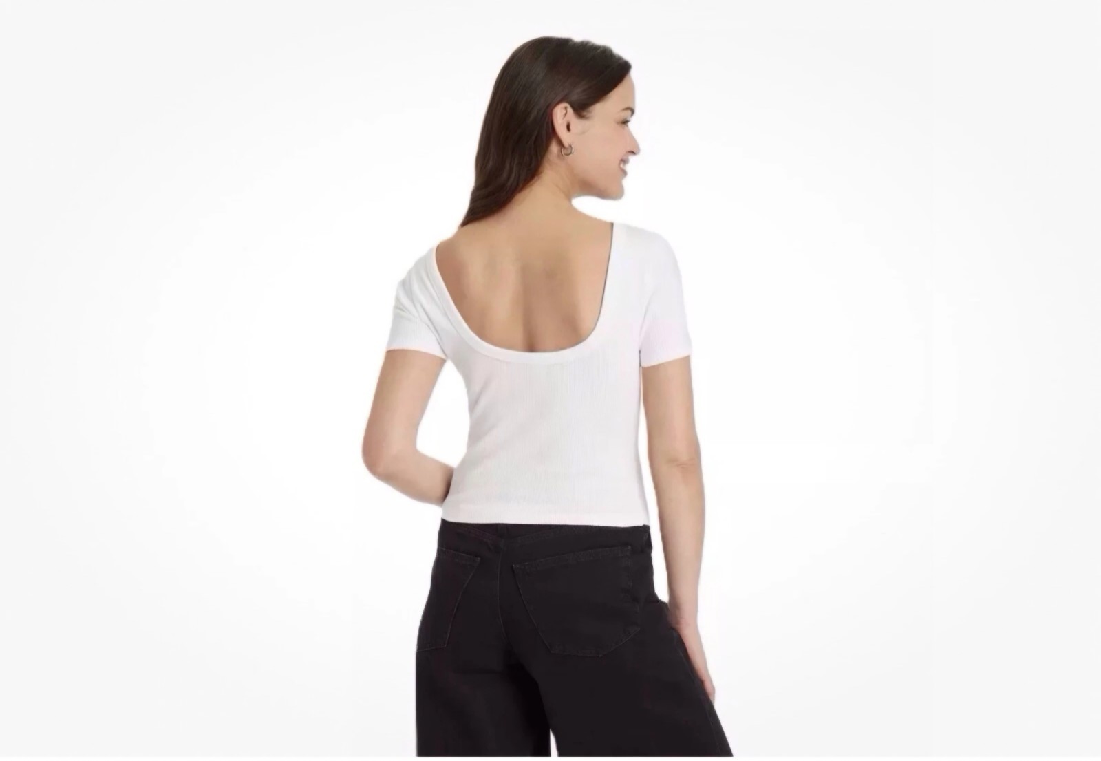 Universal Thread Women’s S Small White Ribbed Shrunken Short Sleeve Scoop Neck