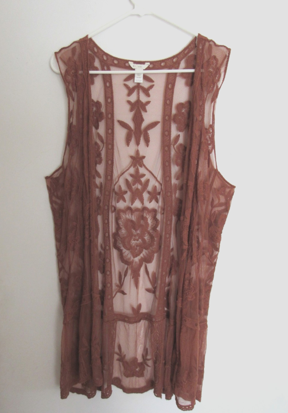 Vtg Y2K Cato XL Crochet Lace Boho Cardigan Long Duster Tunic Vest Beach Cover