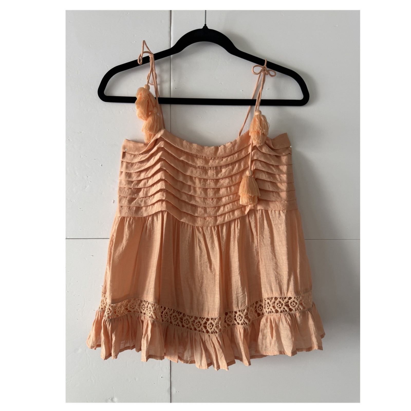 Guadalupe Peach Boho Tassel Lace Flowy Cami Top M