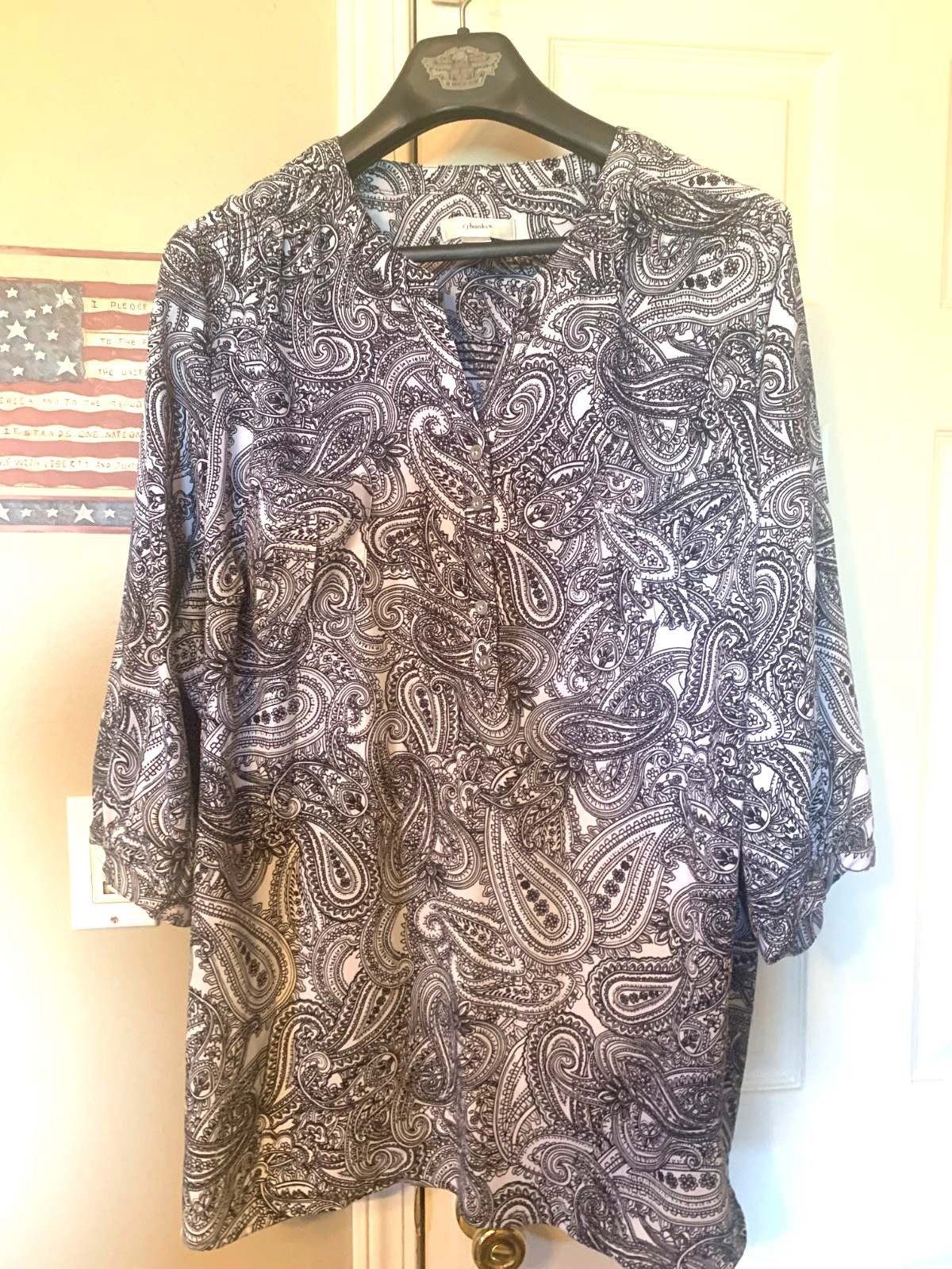Womens CJ BANKS Black & White Knit Blouse Size 3X