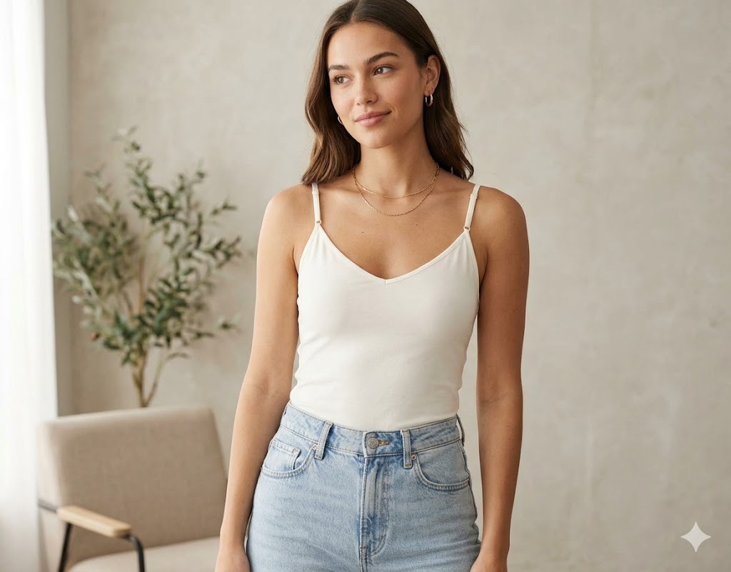 Express Cami Tank Top SP Ivory Basic Layer Stretch Feminine Minimalist