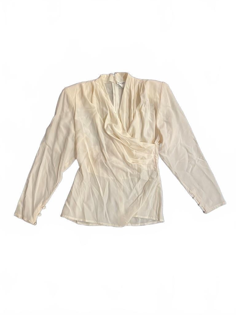 Andrea Jovine 100% Silk Ivory Draped Blouse Size 4