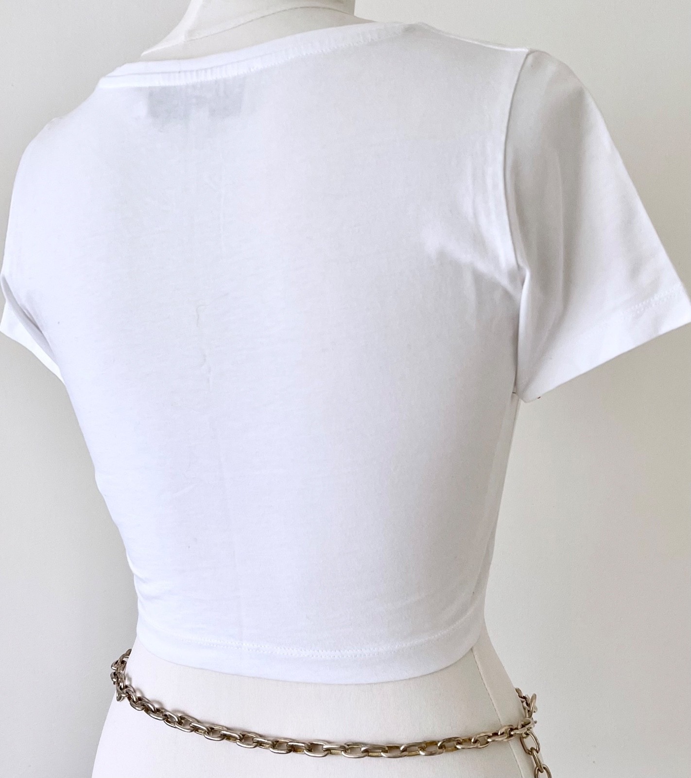 Fiorucci Size L Cropped White Short Sleeve Baby Tee T-Shirt Italian Designer