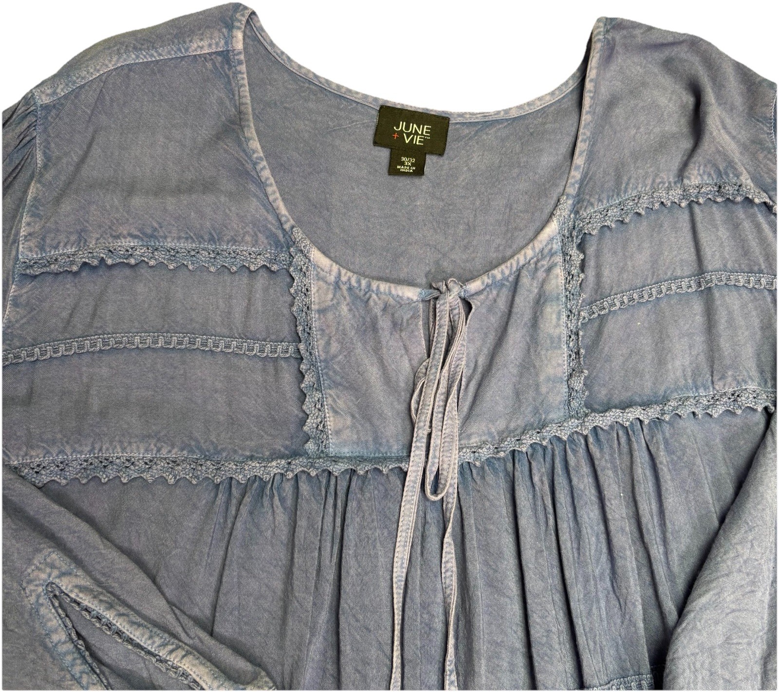 June and Vie Top Womens 3X Blue Tunic Peasant Prairie Boho
