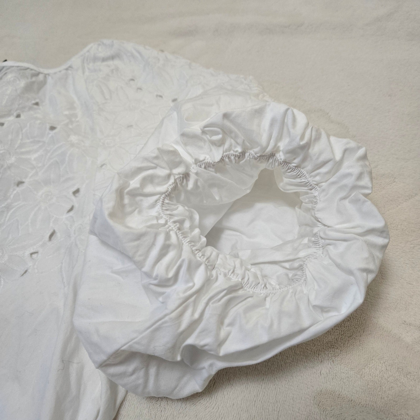 Oliver.o by Escio White Floral Eyelet Puff Sleeve Cotton Blouse Large Anthro