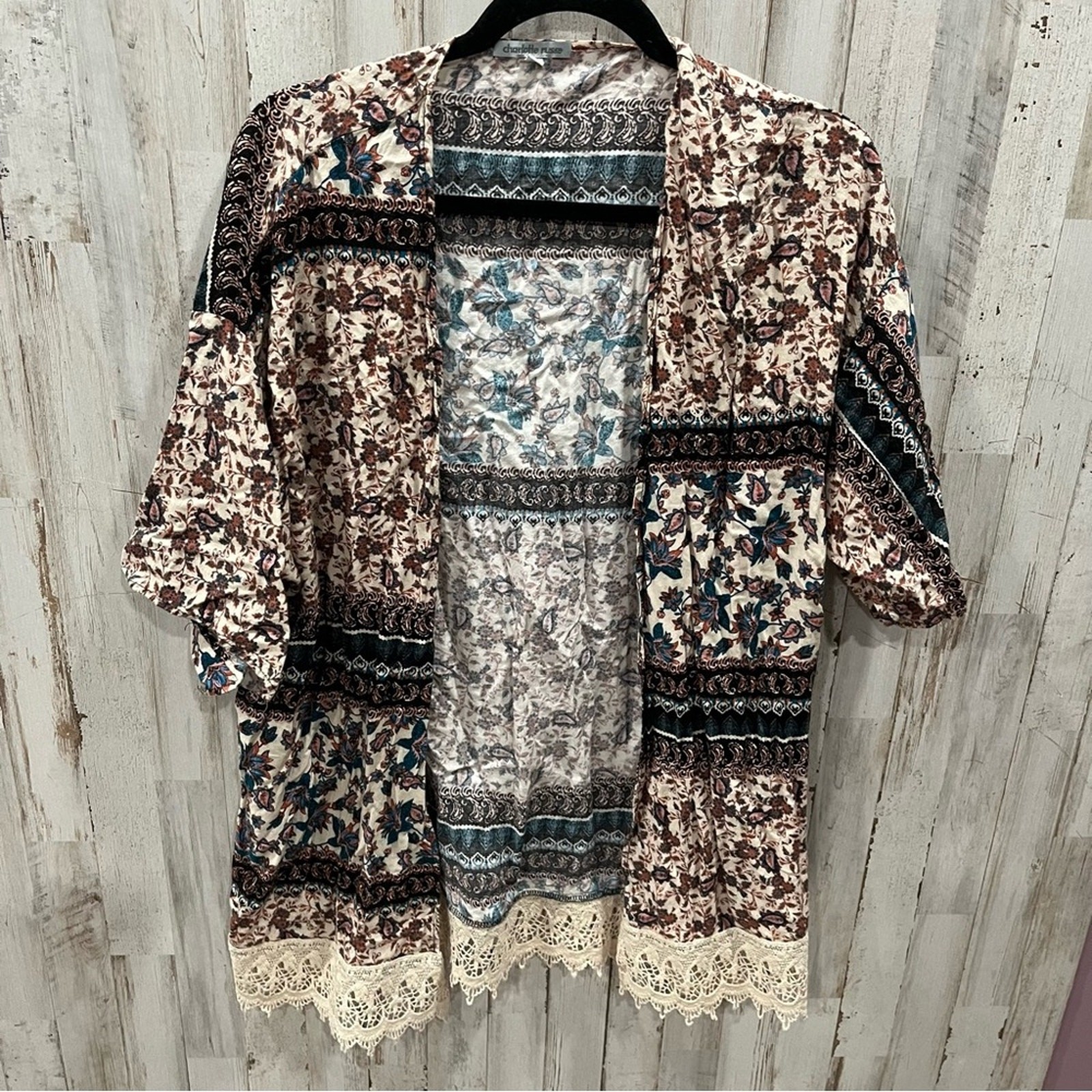 Charlotte Russe Floral Open Front Kimono Cardigan