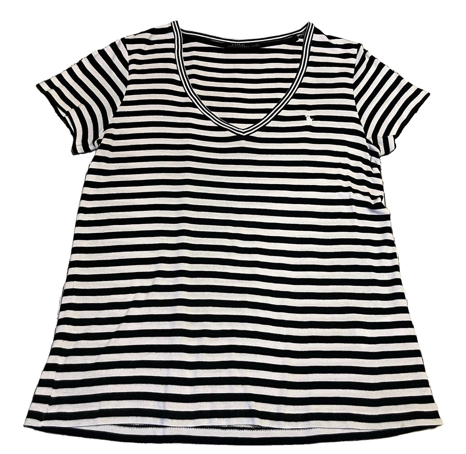 Polo Ralph Lauren Striped Knit Pullover Shirt Large Navy Blue & White Pony Logo