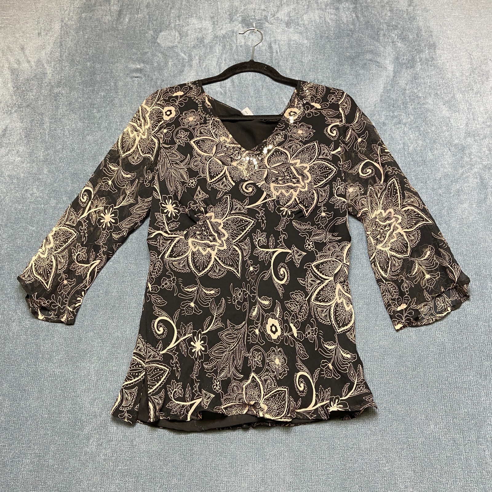 Separates By New York City Design Co. Blouse Top Womens Large Black Silk Floral