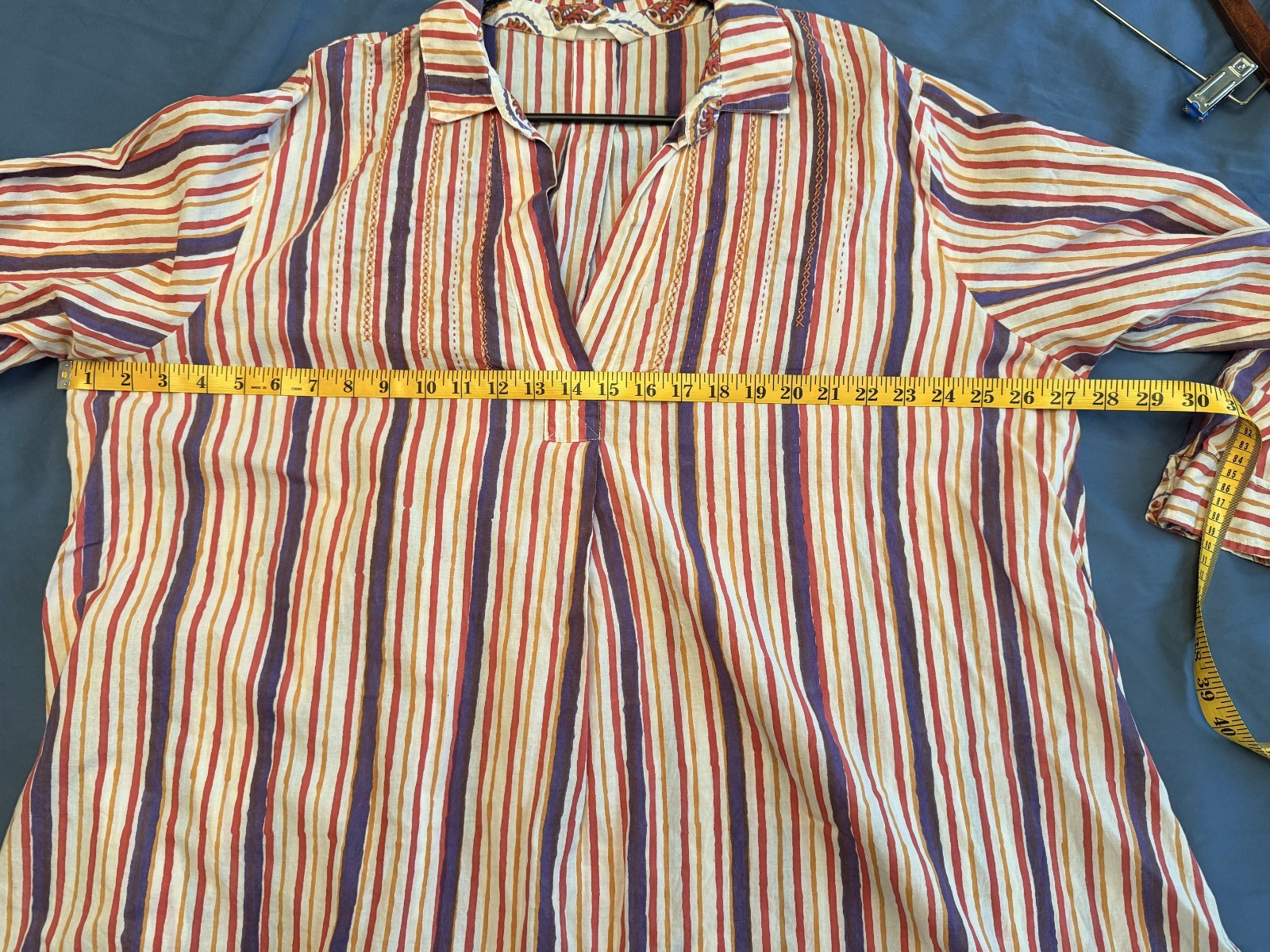 Marketplace Handiwork of India Purple Red White Embroidered Striped Tunic 2W
