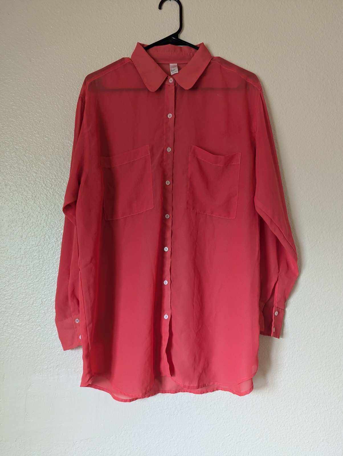 Women’s Chiffon By American Apparel Orange Coral Sheer Blouse Shirt One Size