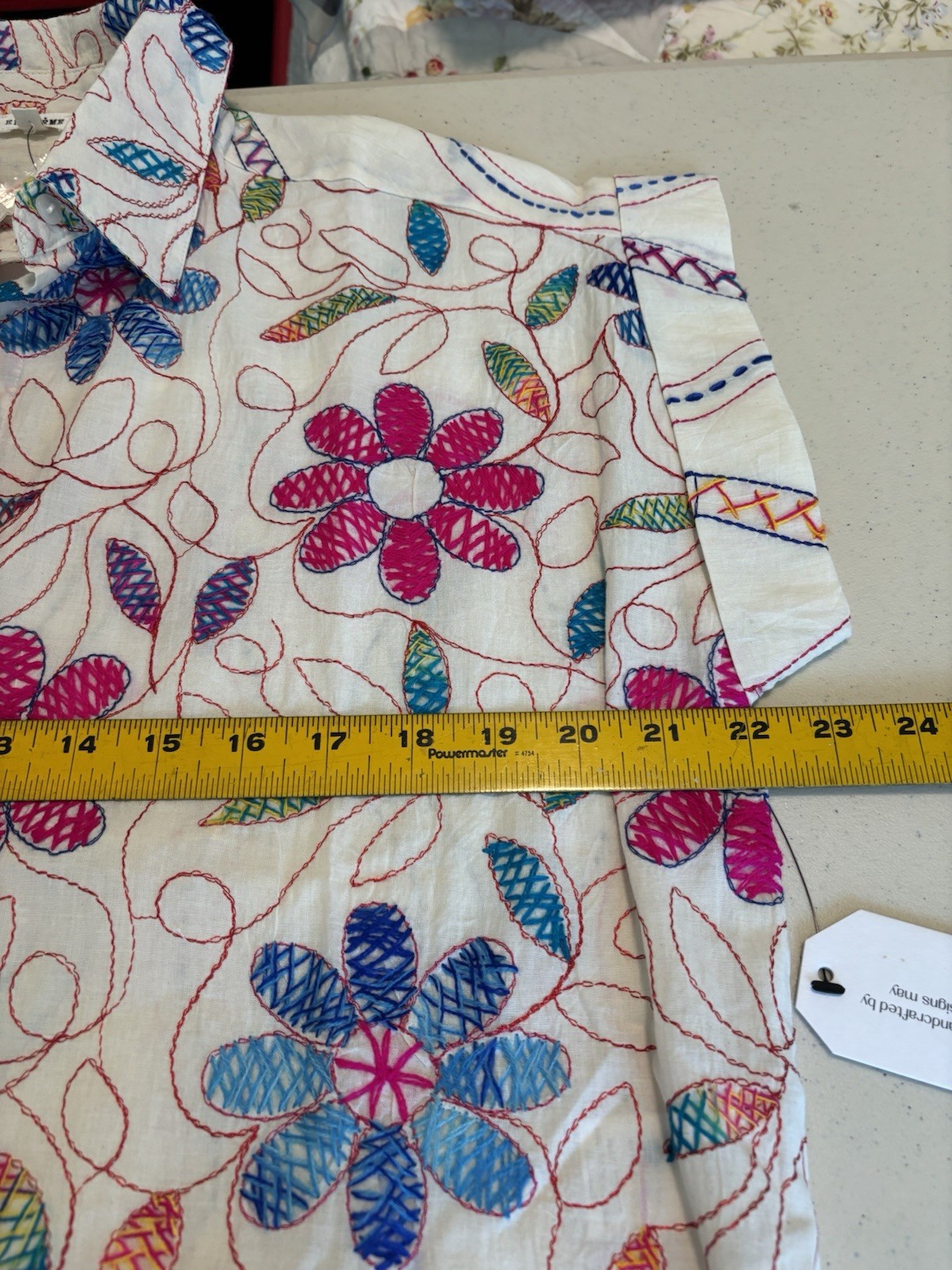 NWT En Creme Wildflower Pop Embroidered S/S Top Cream Boho MED/LRG