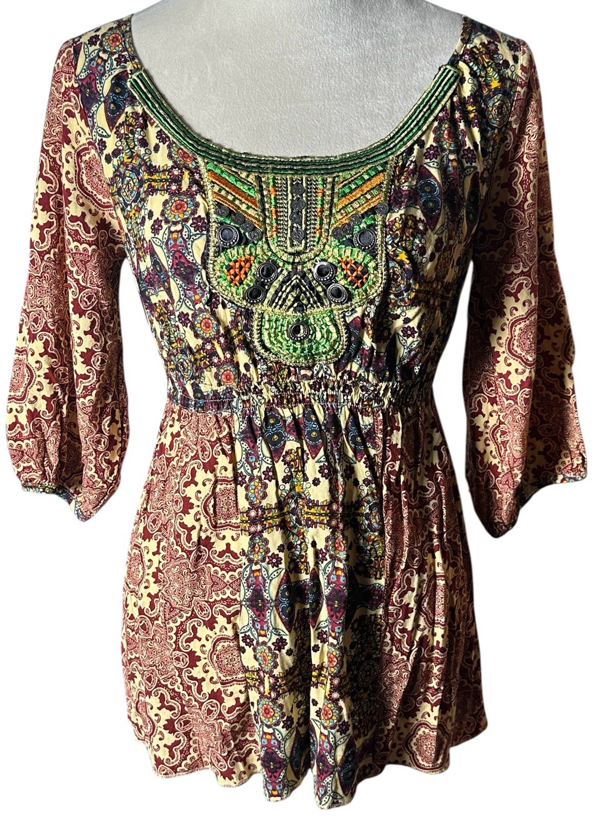 One World Womens Y2K Style Fairy Grunge Babydoll Top Size S Floral Boho Hippie