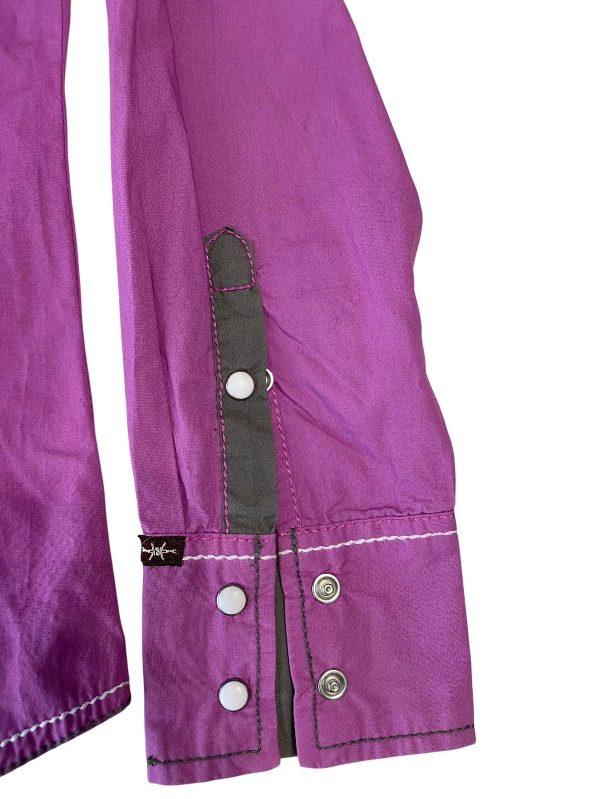 Cowgirl Up Western Embroidered Cotton Button-Up Collared Purple Long Sleeve S