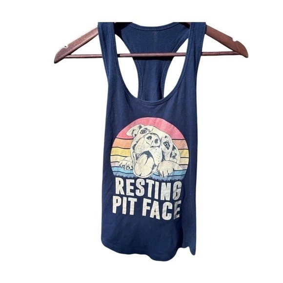 Unbranded Tank Top Women Small Navy Blue Good Resting Pit Face Graphic Racerback