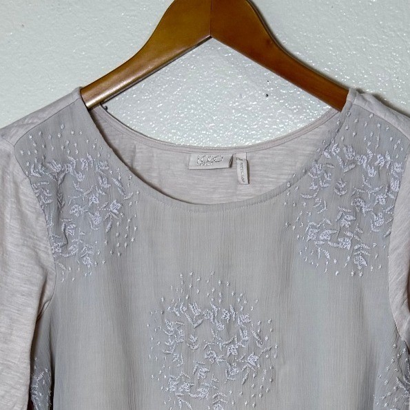 LOGO Lavish Women Tunic M Beige Embroidered Asymmetrical Layered Lagenlook