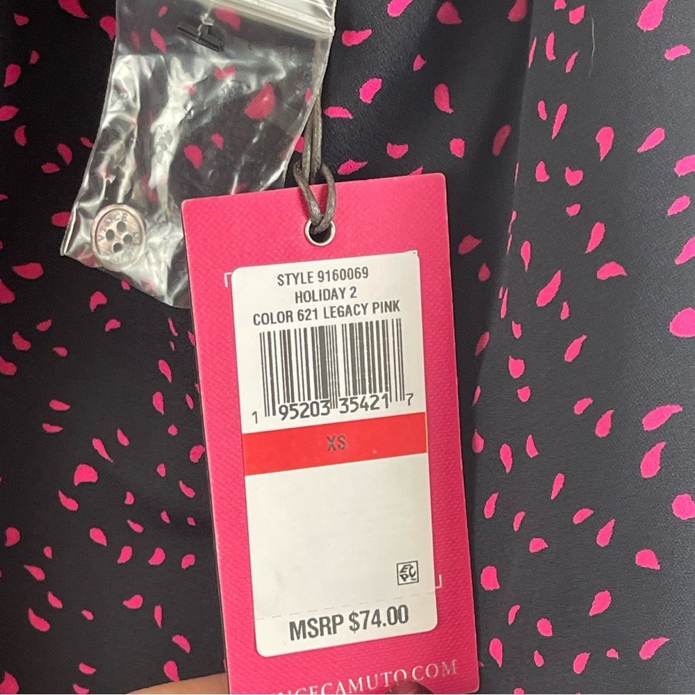Vince Camuto Speckled Confetti V Neck 3/4 Sleeve Black&Pink Blouse Sz XS NWT