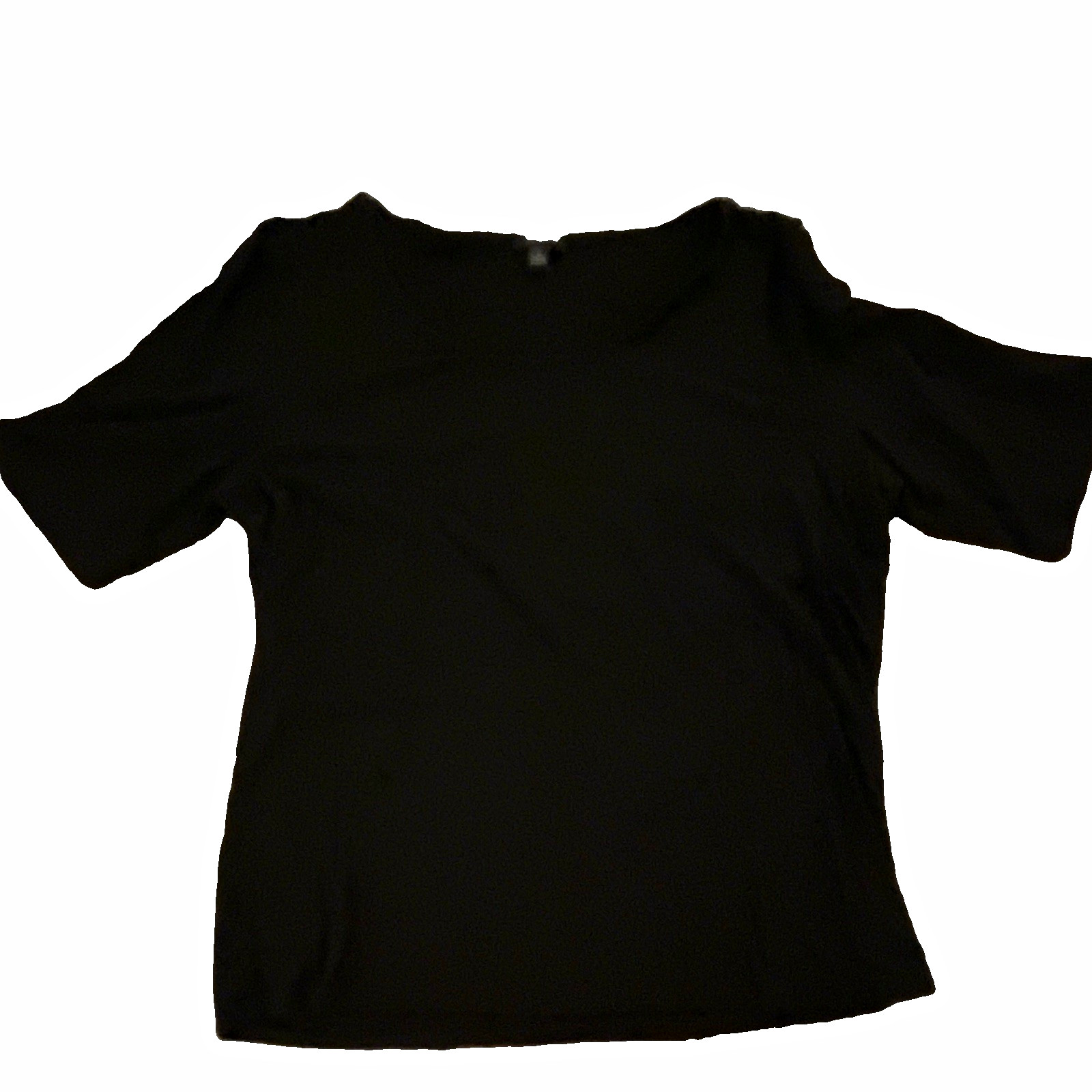 Ann Taylor Womens Black Round Neck Short Sleeve Knit Pleated Blouse Top XL