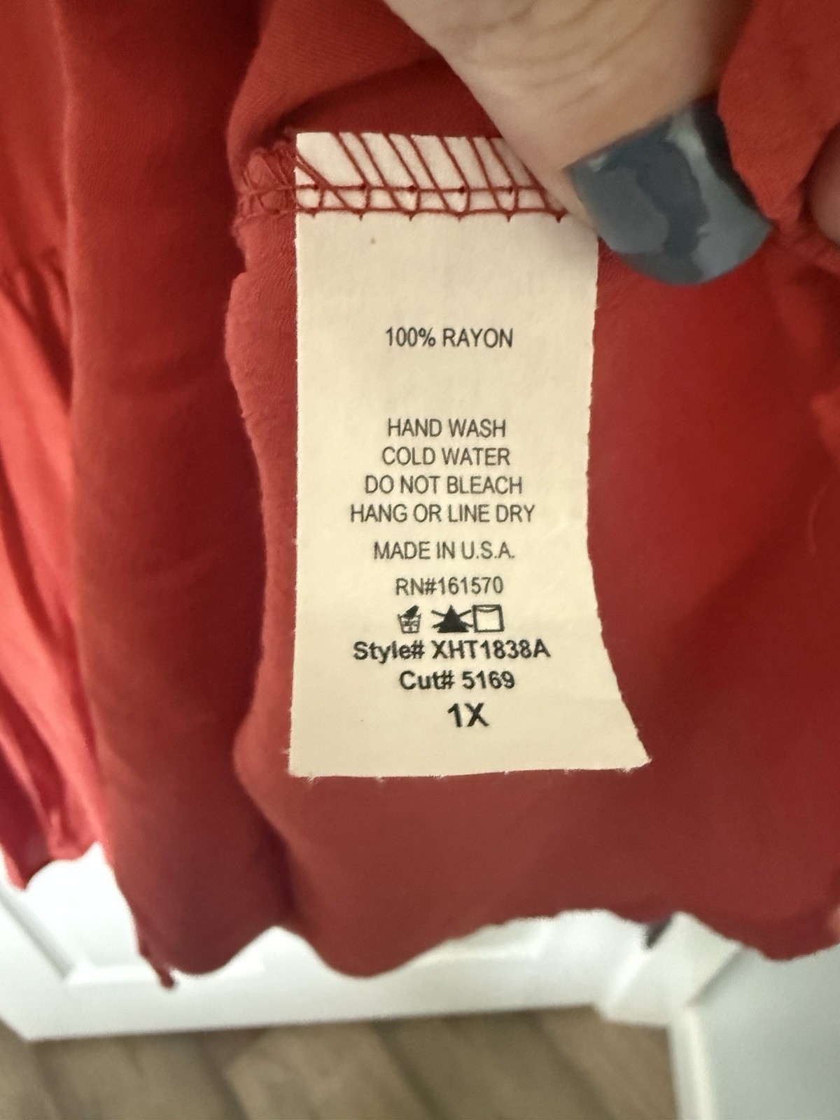 Haptics 1X Red Solid V-Neck Ruffle Long Sleeve Peasant Woven Rayon Blouse