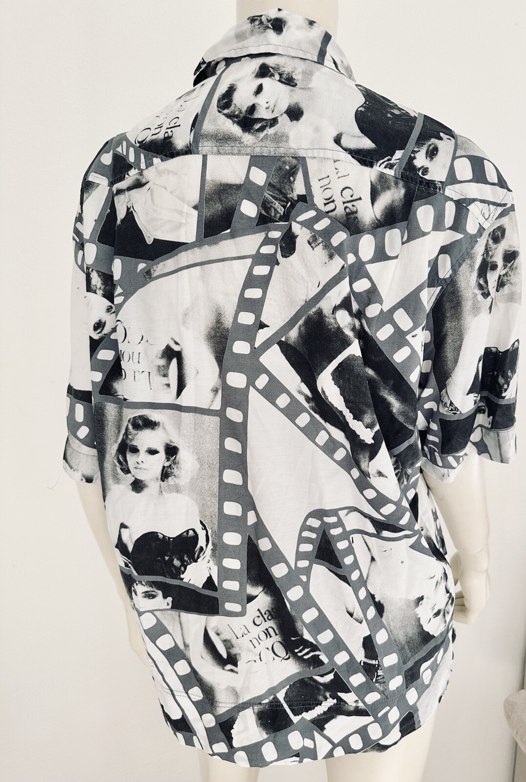 Moschino Photo Print Shirt 90s Film Collage Button Up Blouse Black White M L