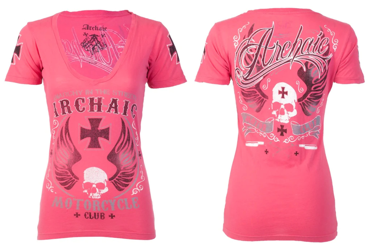 Archaic by Affliction Women’s T-shirt Love Skull Biker Tattoo