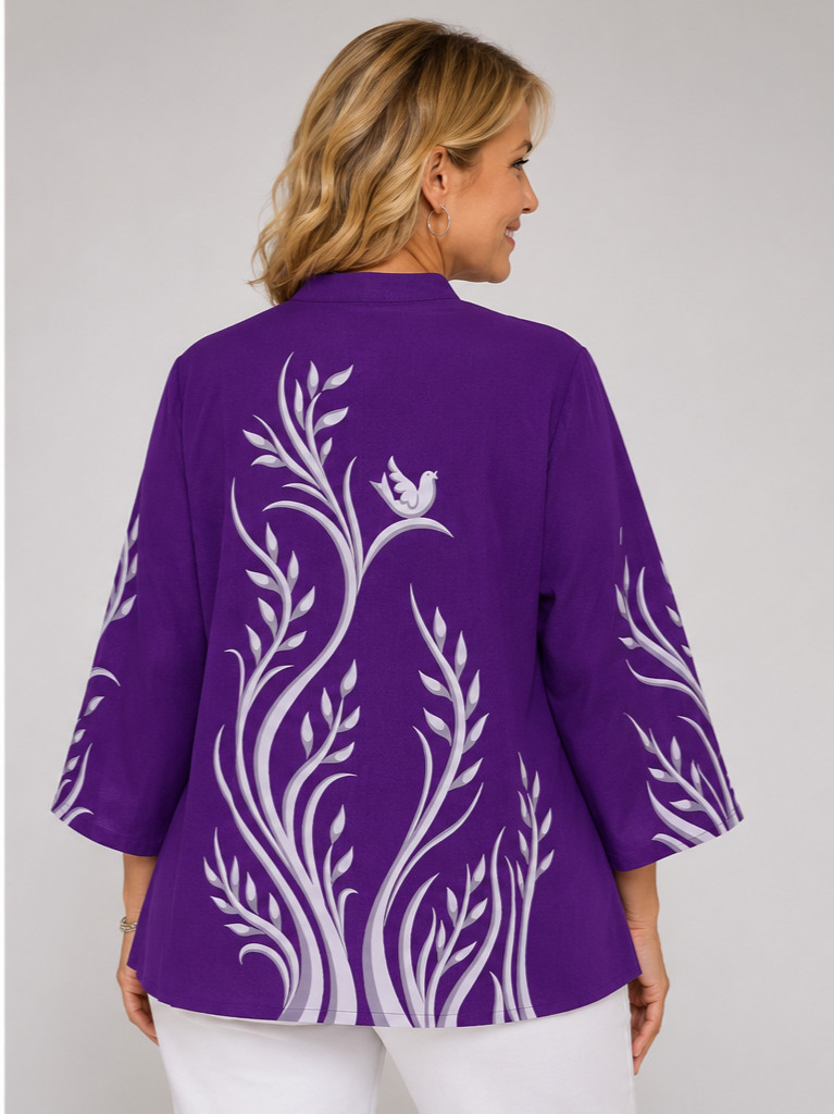 Vtg Bob Mackie Wearable Art Blouse 100% Silk Purple XL Butterflies Bird Artsy