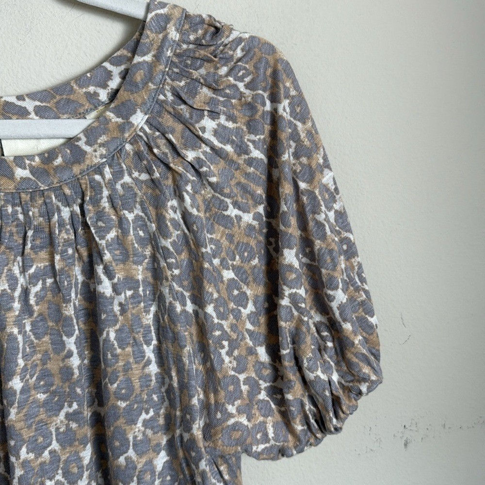 Maeve Linen Puff Sleeve Leopard Print Blouse Size Medium