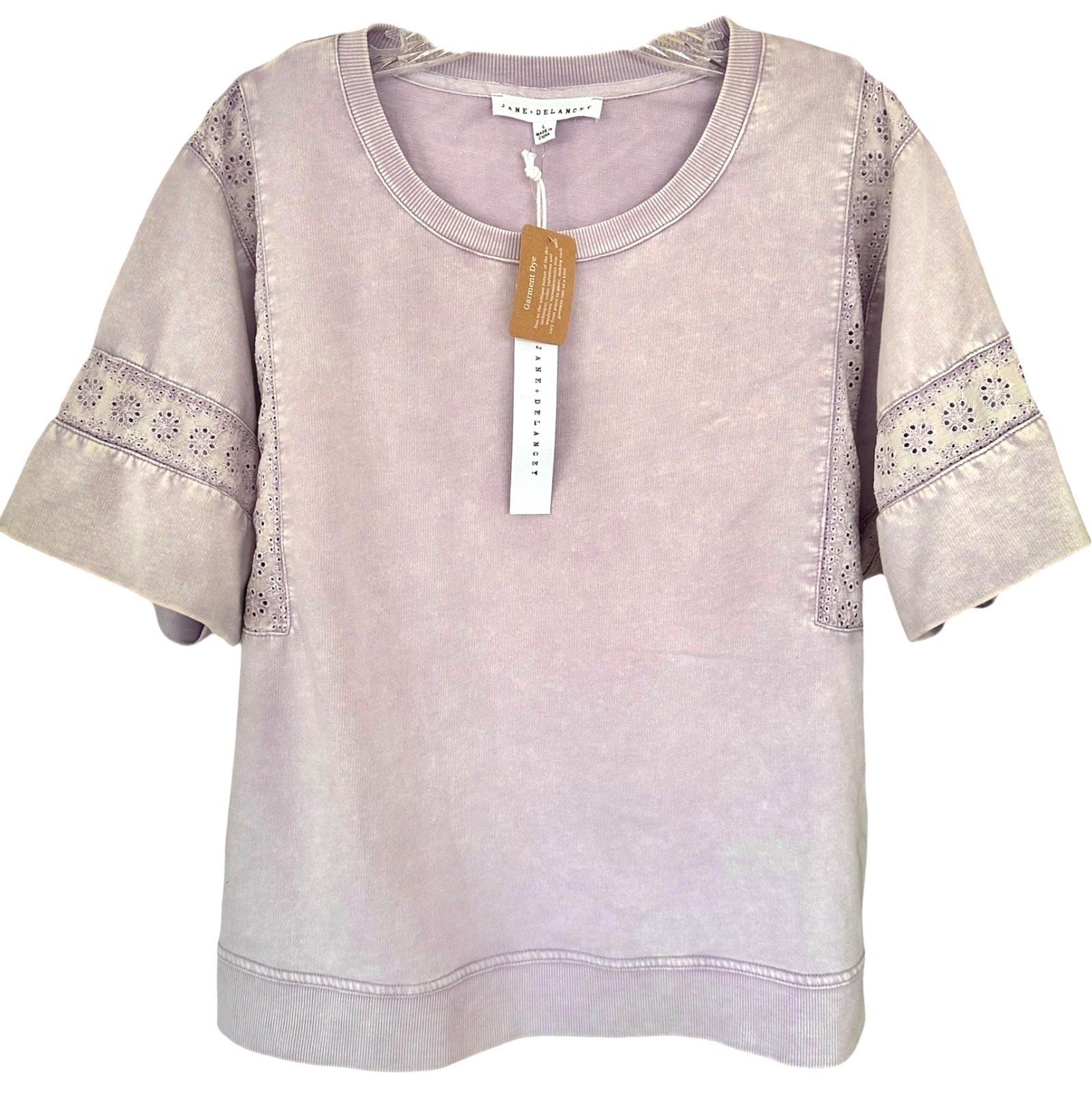 Jane & Delancey Women’s Garment Dye Blouse Top Short Sleeve Size L Light Lilac
