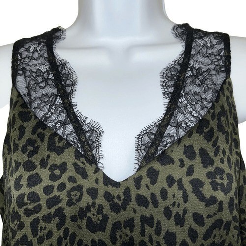 EXPRESS Army Green & Black Leopard Print Lace Trim Sleeveless Tank Top NWOT XS
