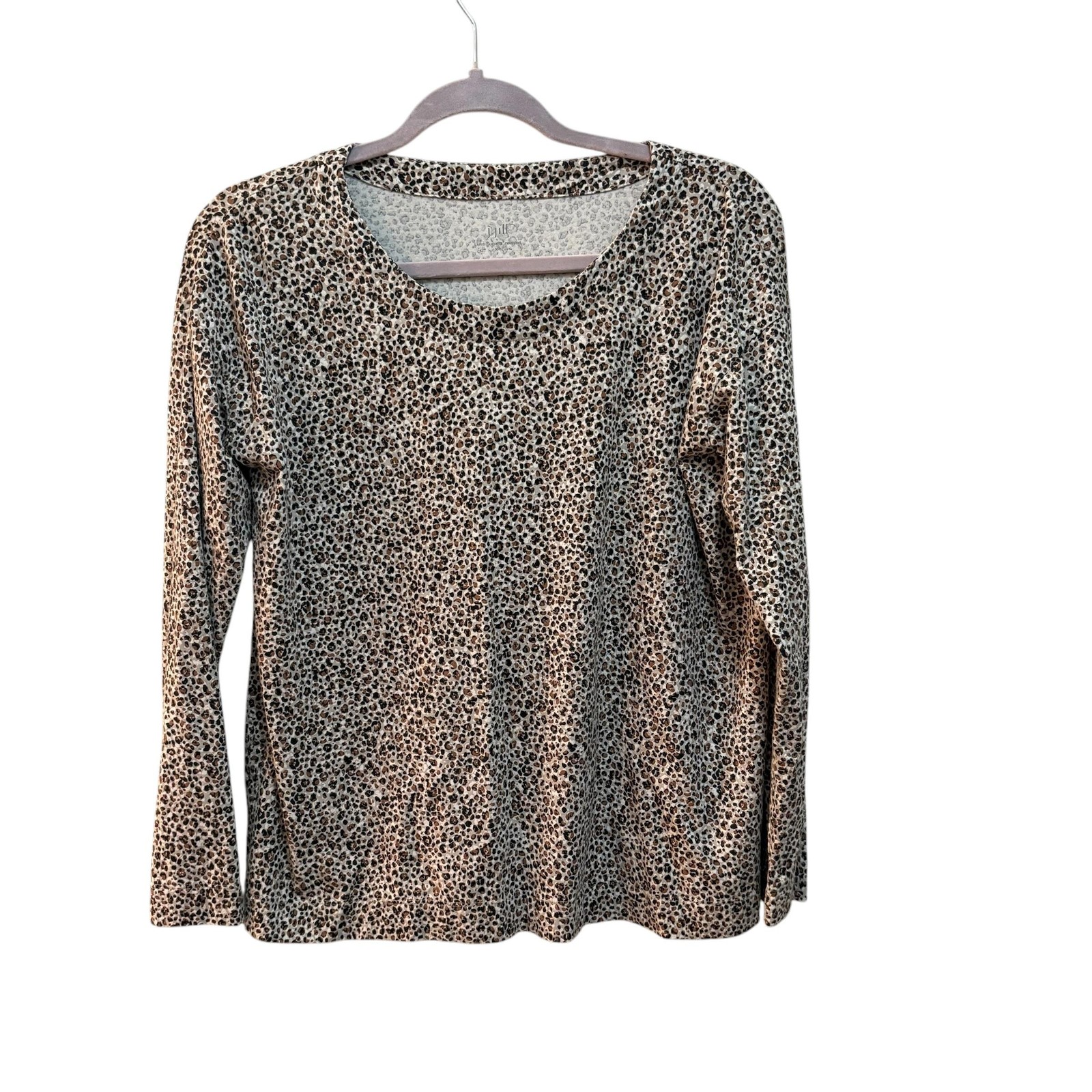J Jill Shirt Womens Medium Beige Leopard Print Scoop Neck Long Sleeve Top