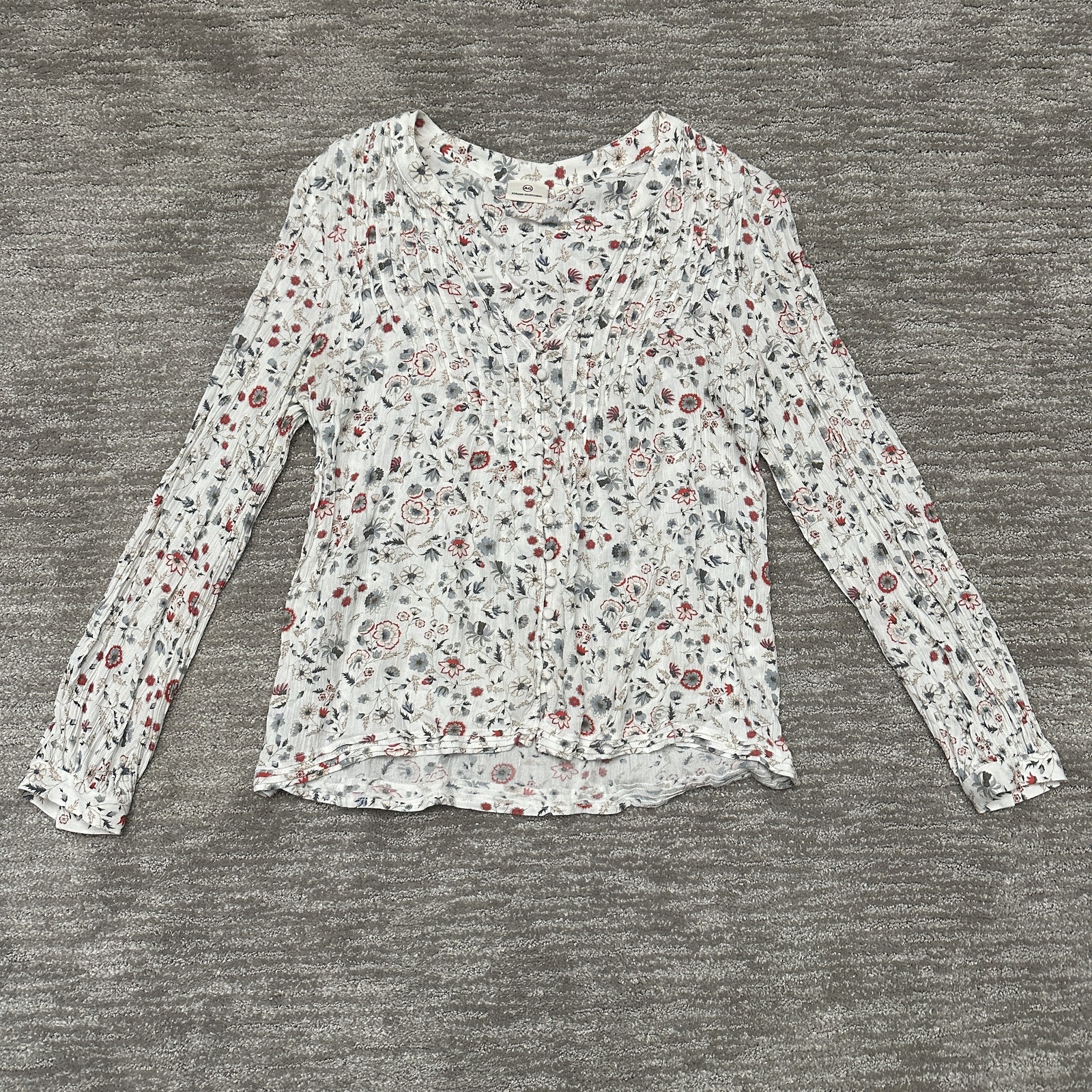 AG Adriano Goldschmied Blouse Womens Medium Boho Floral Pleated Rayon Top