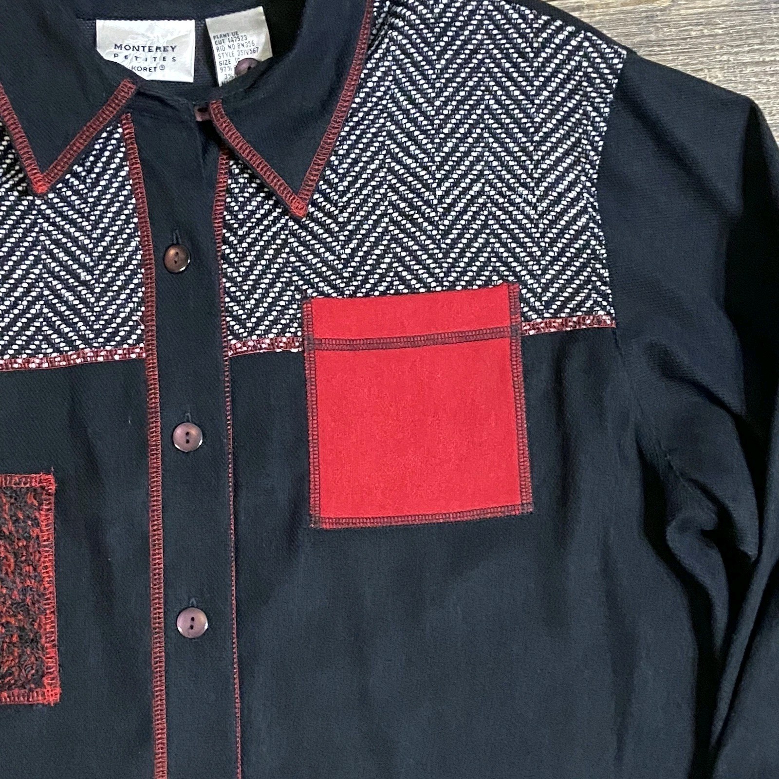 Koret Monterey Petites Women’s 14 Black Patchwork Shirt Grandma Whimsigoth Artsy