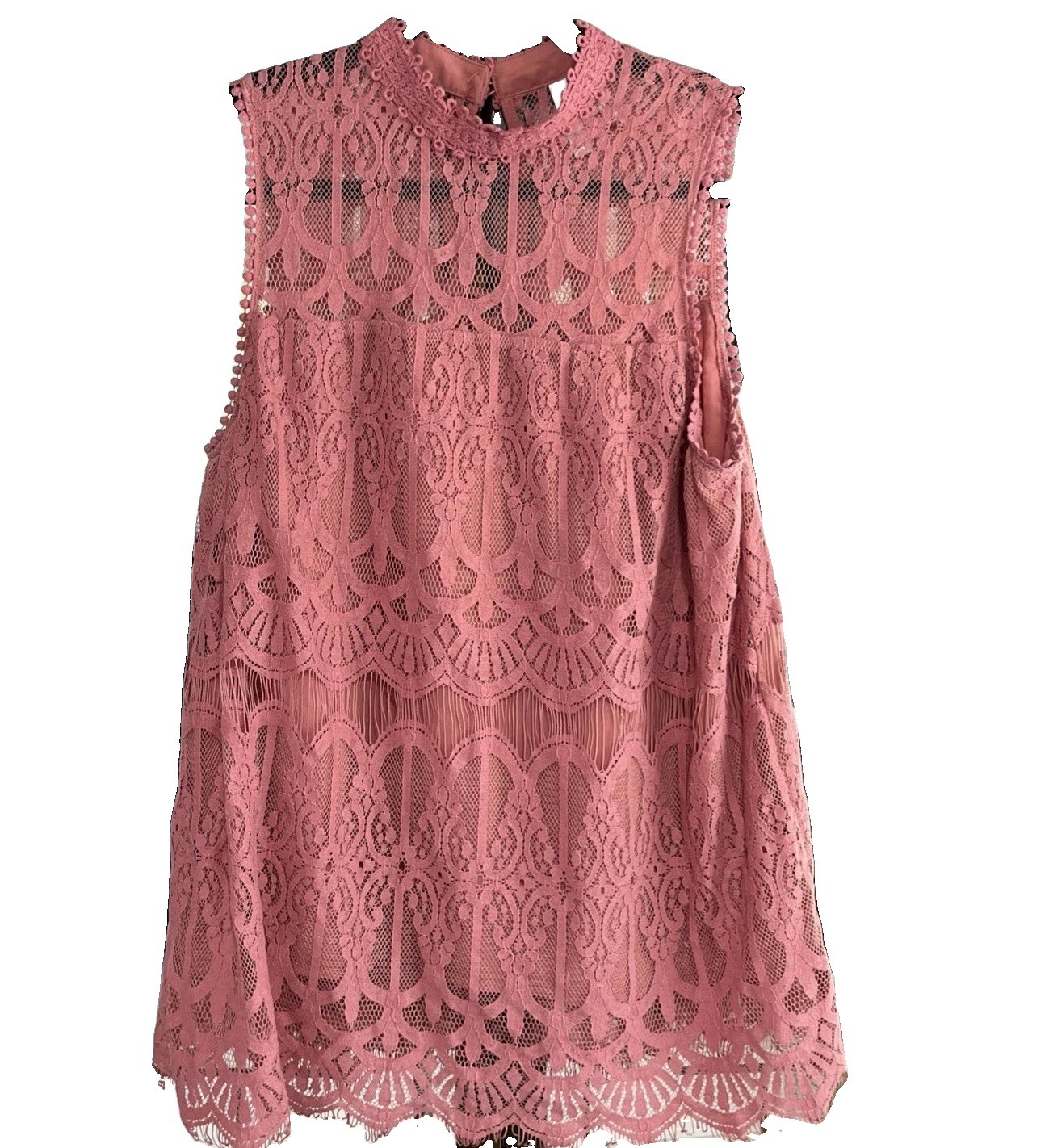 Xhilaration Boho Crochet Lace High Neck Tank Top Pink New Whimsigoth Size S