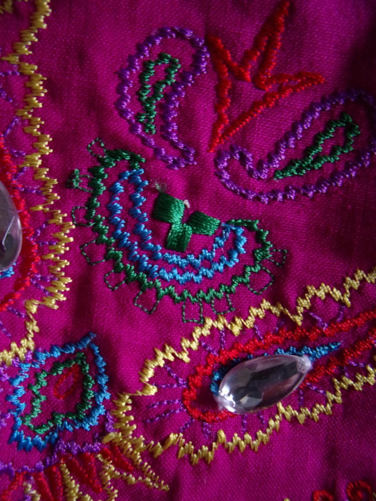 M Southwest Canyon Fuchsia Pink Emb. Beaded Rhinestones Western Blouse Vintage