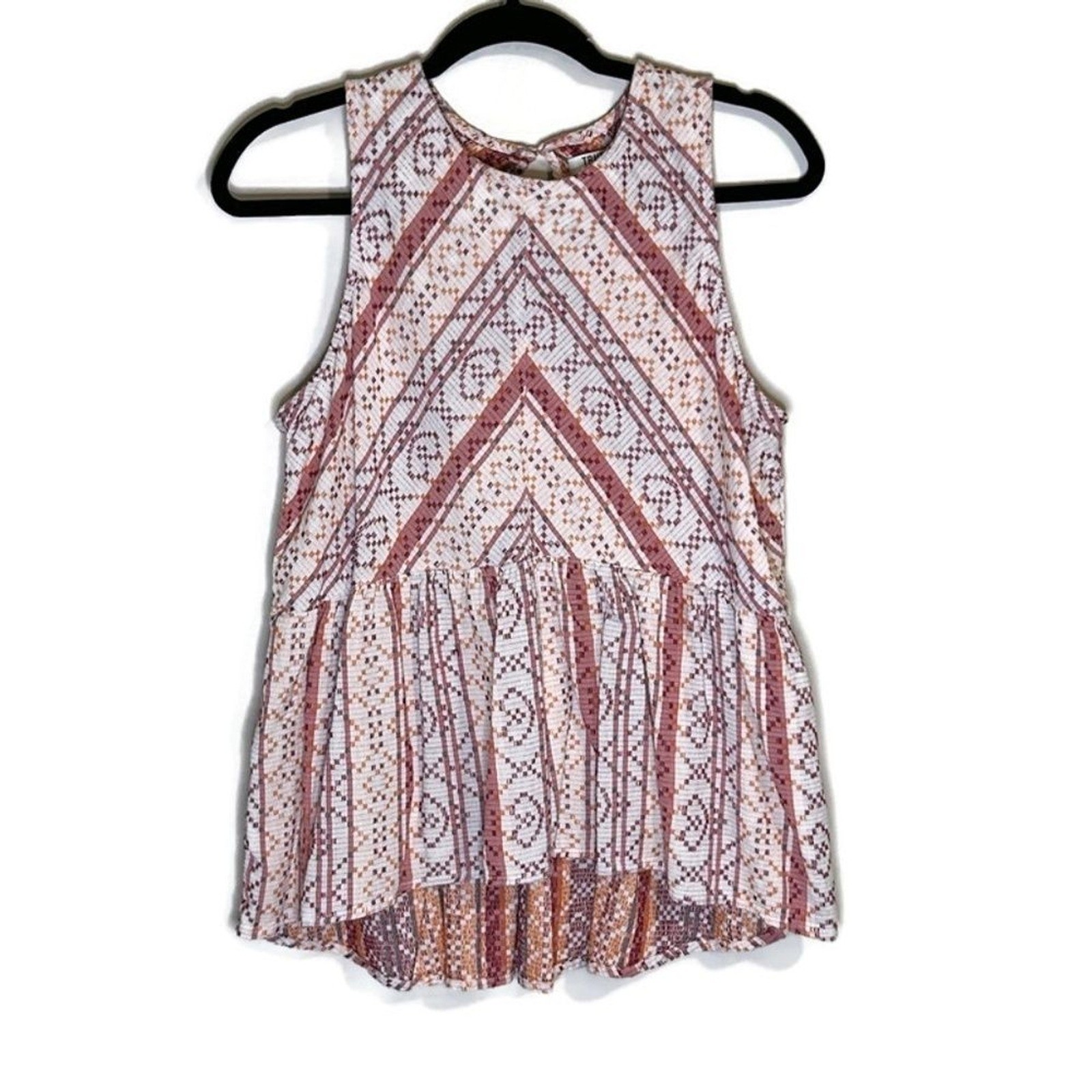 True Craft Juniors Red Geometric Chevron Print Sleeveless Peplum Top XL Cotton
