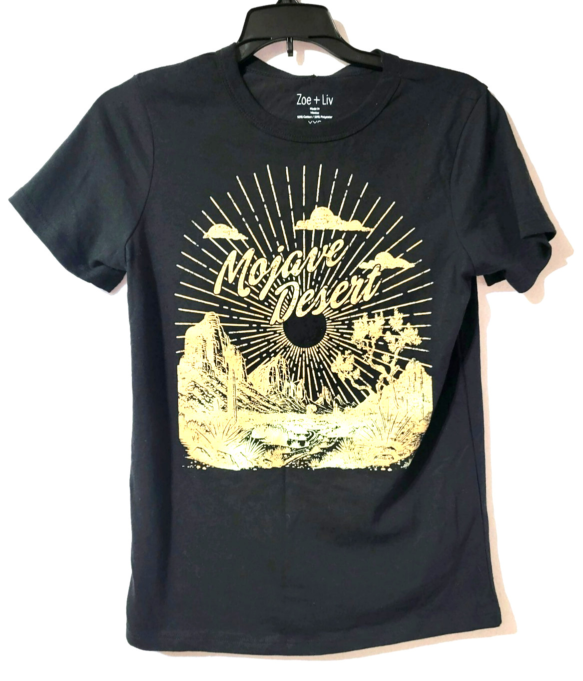 Zoe + Liv Women’s “Mojave Desert” Short Sleeve Graphic T-Shirt-Black XXS NWT