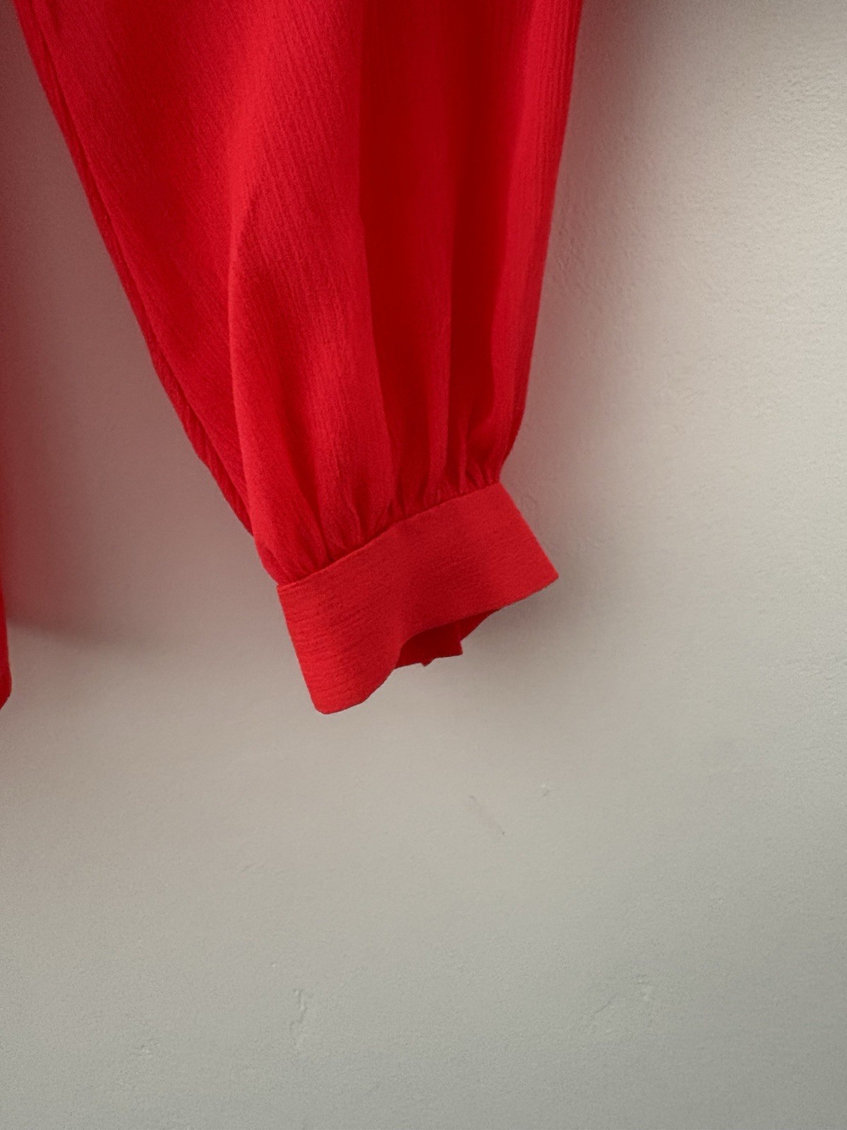 H&M Bright Red Chiffon Blouse Size EUR 34 UK 6 / 8 Long Puff Sleeve Smock Top