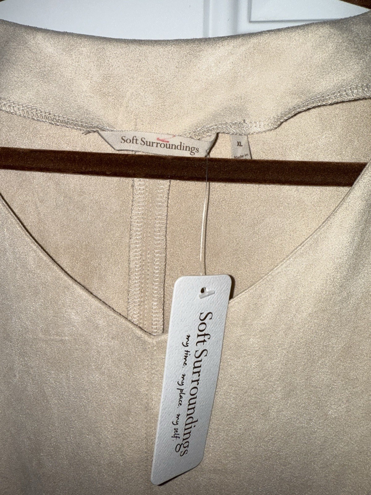 Soft Surroundings XL NWT Tunic Top Womens Izzy Faux Suede Beige 3/4 Sleeve