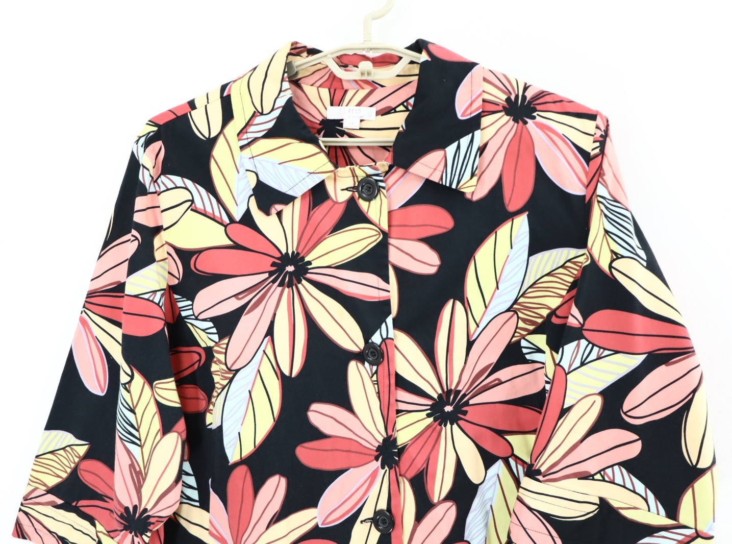 ERIN By ERIN LONDON Women’s 97% Cotton Blouse 3/4 Sleeve Floral Multicolor 2X