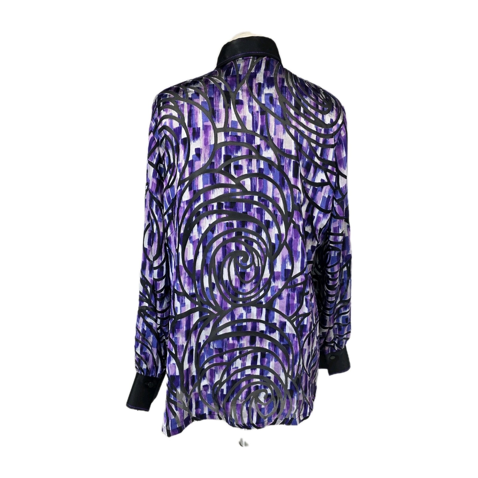 Sommermann Purple Black Abstract Print Designer Blouse Shirt UK 12 EU 40