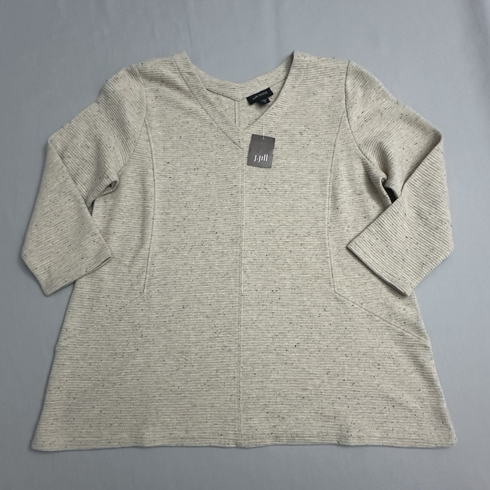 J Jill Top Womens XS Beige Speckled VNeck Pullover Poly Cotton Knit Sweater Tan