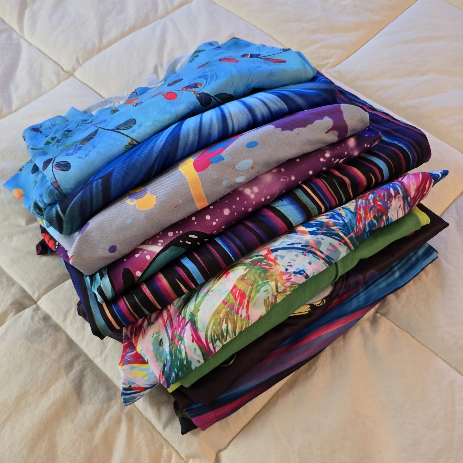 Lot of 9 – Big Bright & Colorful Women’s Tops 5XL & a 6XL Artsy Pullover Shirts