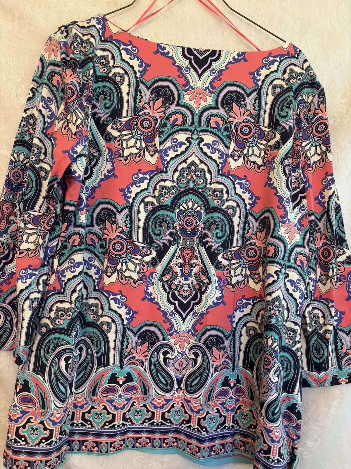 Charter Club Women’s Large Stretch Tunic Top Pink Purple Green Design