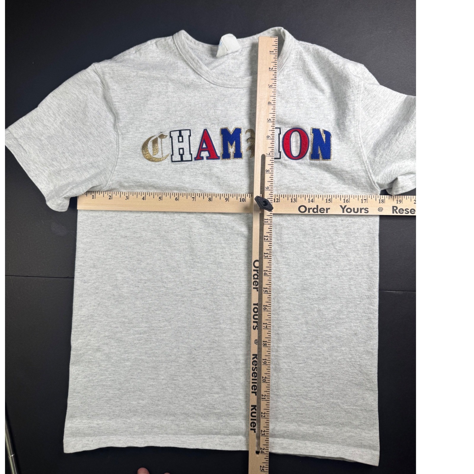Champion Appliqué Embroidered Logo T-Shirt Womens Small Crew Retro Glitter Y2K