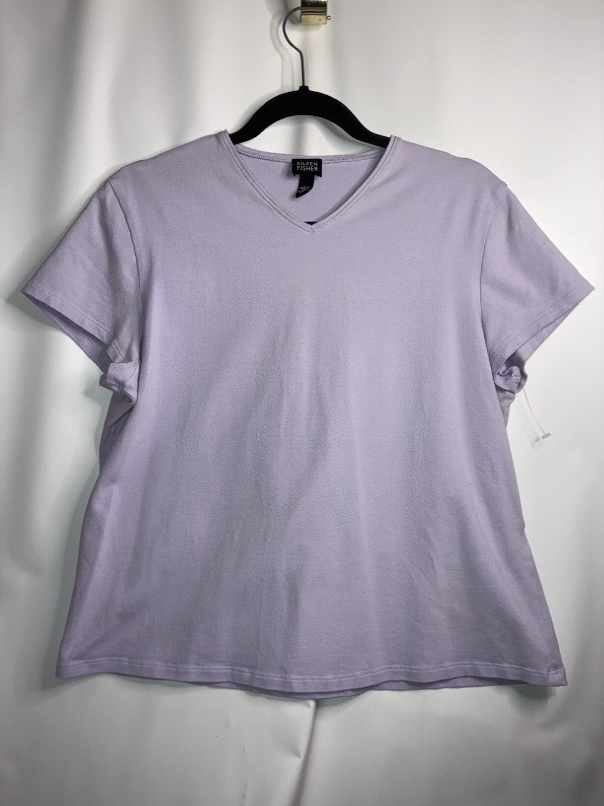 Eileen Fisher T Shirt Womens Sz Large Lilac Light Purple Cotton Blend V-Neck Tee