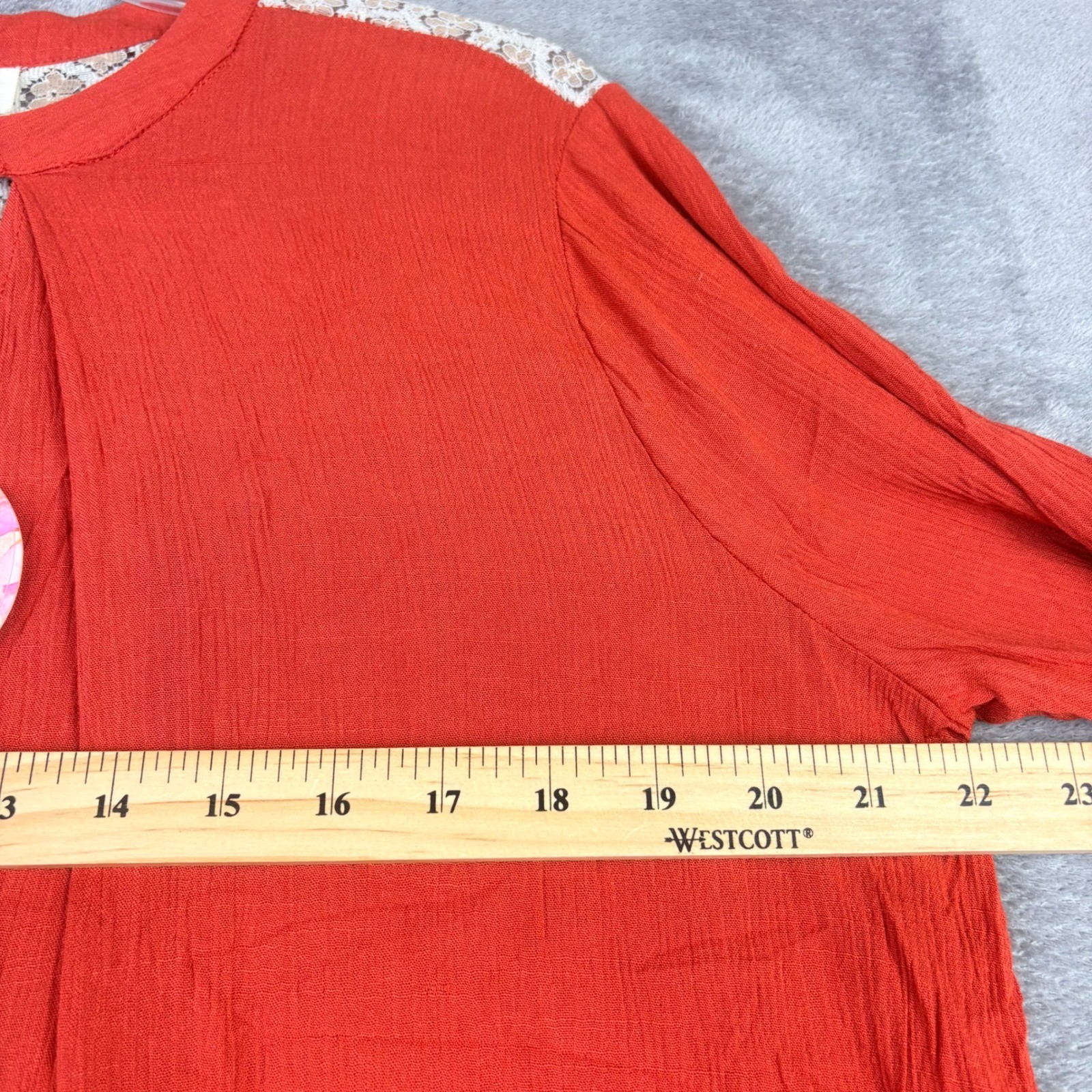 Hayden S Orange Tunic Blouse Lace Back Crochet Trim Boho Peasant Oversized NWT